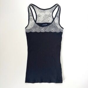 Vintage Y2K American Eagle Tank Top Womens Black Lace Trim Ribbed Racerback M